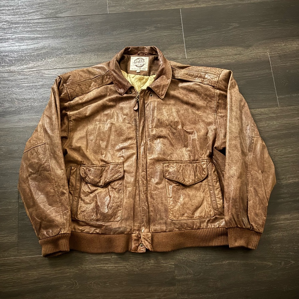 Vintage 90s G-III Global Identity Leather Bomber Pilot Jacket Mens Sz L Brown